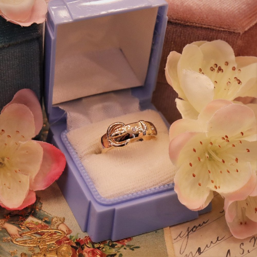 10k Yellow Handmade Buckle Ring with Diamonds